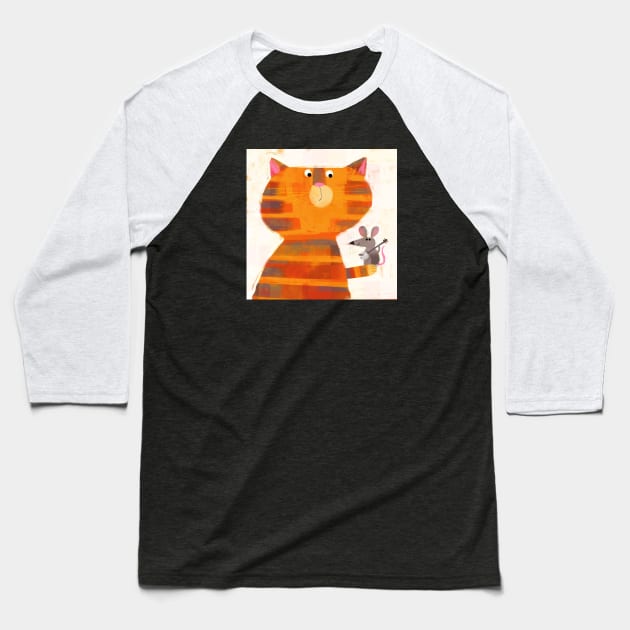 Cat and Banjomouse Baseball T-Shirt by Gareth Lucas